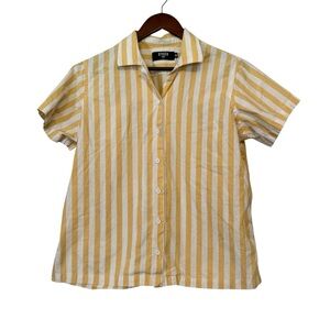 Men's Stock MFG Striped Tangerine and White Short Sleeve Button Down Shirt